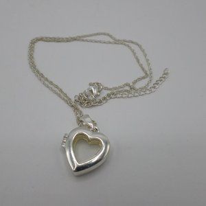 Heart Shaped Locket With Chain Silver Tone